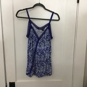 NWT Lucky Brand Blue Floral Bohemian Lace Trim Tank small